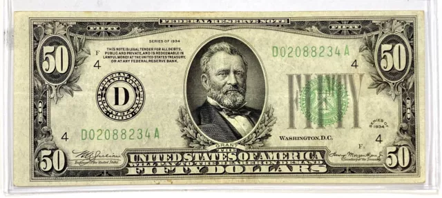FR. 2102-D 1934 $50 FRN FEDERAL RESERVE NOTE CLEVELAND, OH VF+ Rare Nice Note