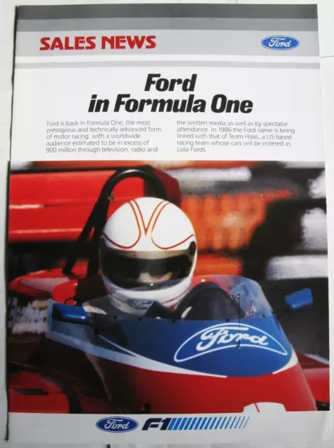 FORD in Formula One Sales News Dealers Salesmen's Car Brochure 1986