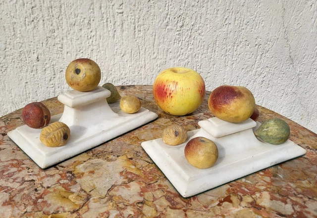 Paire De Presse-papier En Marbre Avec Fruits, XIXème Siècle