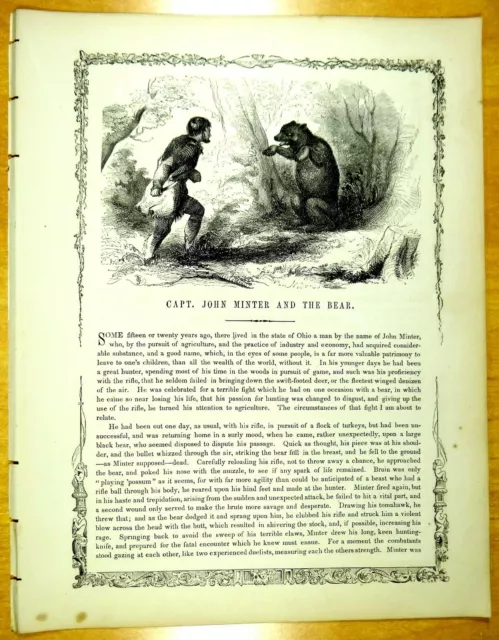 CAPTAIN JOHN MINTER & THE BEAR OHIO BEAR ATTACK & FIGHT NARRATIVE 1856 Print