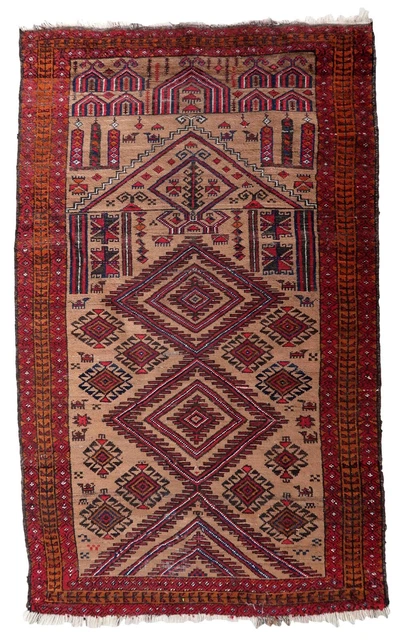 Alfombra antiguo Afgano Baluch hecho a mano 86cm x 140cm 1920s - 1C1049
