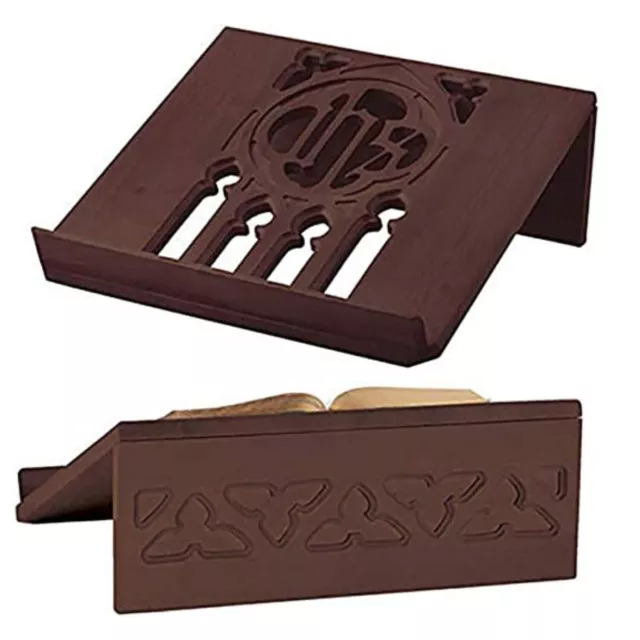 Hand Carved Walnut Stain Wooden IHS Design Bible Missal Stand for Church 15 In