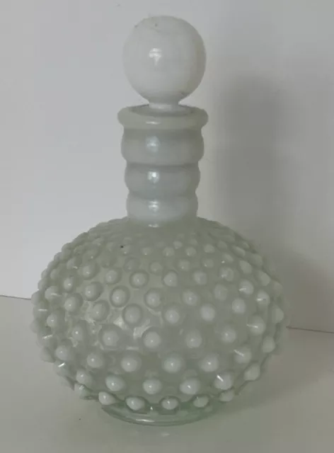Vintage Fenton Glass White Opalescent Hobnail Perfume Bottle with Stopper