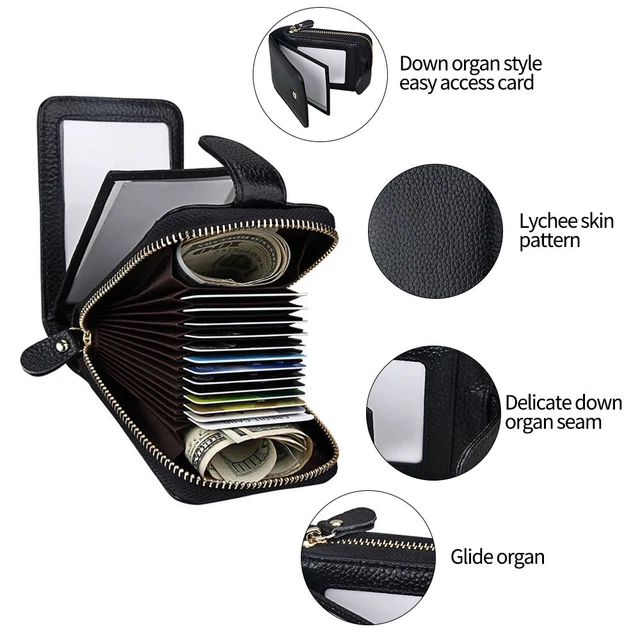 Men Women Wallet Genuine Leather RFID Zip Around Bifold Credit Card Holder Purse 17