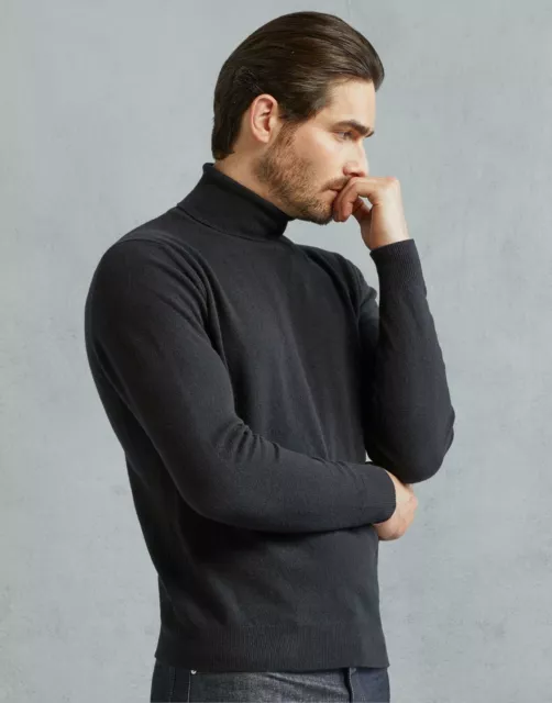 Belstaff Mens Roll Neck Polo Engineered Black XS Cashmere Blend RRP£225
