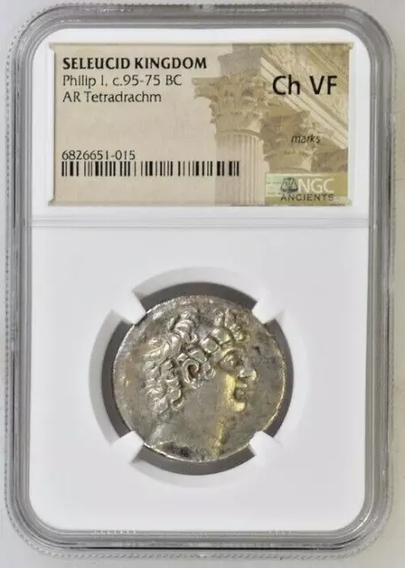 Seleucid Kingdom Philip I c.95-75 BC AR Tetradrachm NGC Ch VF