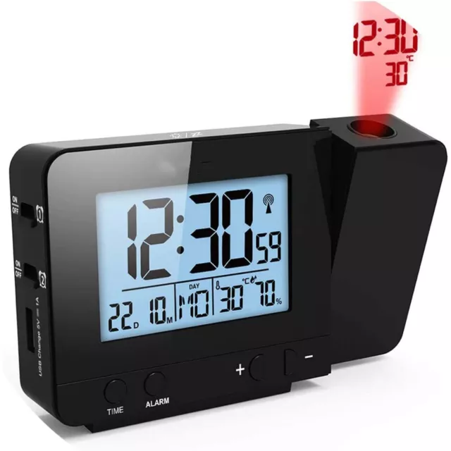 Réveil Numérique FJ3531 Avec Projection Fonction Snooze Rétro-éclairage Noir