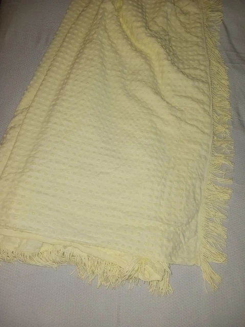 Vintage Morgan Jones Yellow Popcorn Hobnail Chenille Bedspread Coverlet w/Fringe