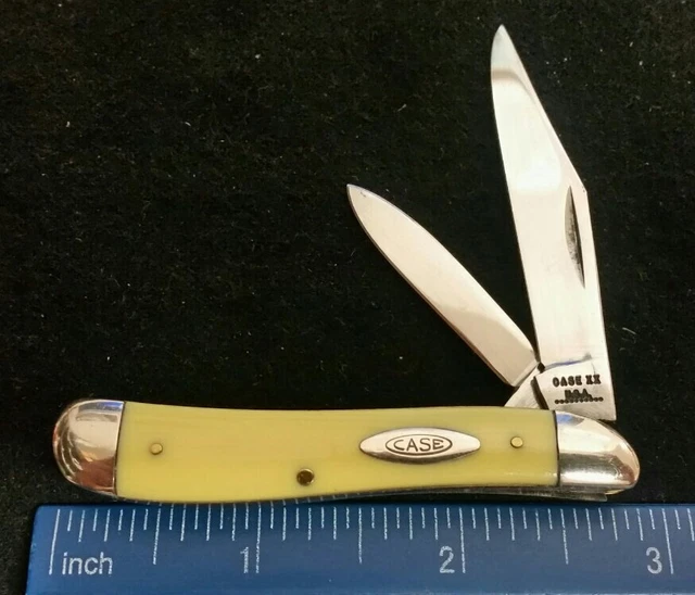 Case XX 3220 Peanut knife, 1970 Coca-Cola engraved yellow composite handles =
