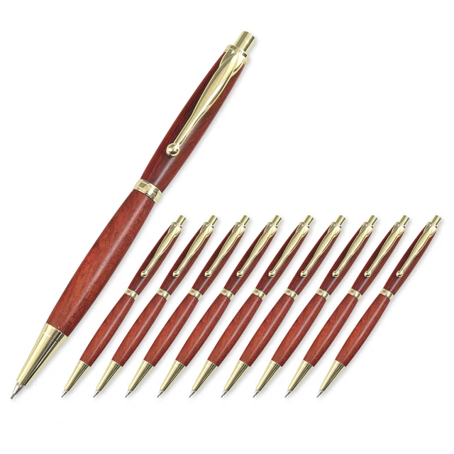 Kit de lápices de lujo, acabado dorado, paquete de 10, torneado de madera heredado