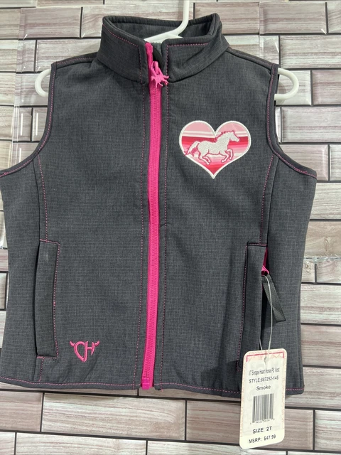 Cowgirl Hardware vest girls 2T serape heart horse full zip grey pink NWT
