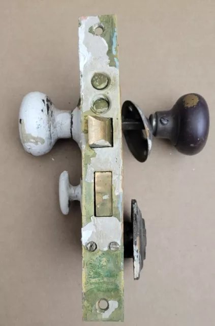 Antique Salvage EARLE Brass Door Plate Mortise Lock Cast Iron