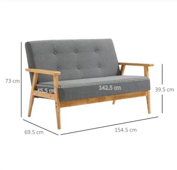 Vintage Style Sofa Mid Century Danish Couch Room 3 Seater Loveseat Retro Settee 3