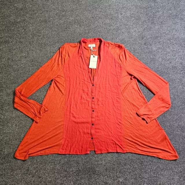Lucky Brand Top Tunic Women Large Orange Button Front Stretch Long Sleeve Casual