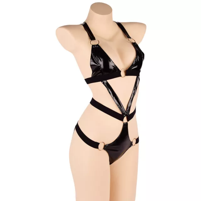 Bondage restraints, lingerie wet look zip boobs and crotch with cuffs Size M