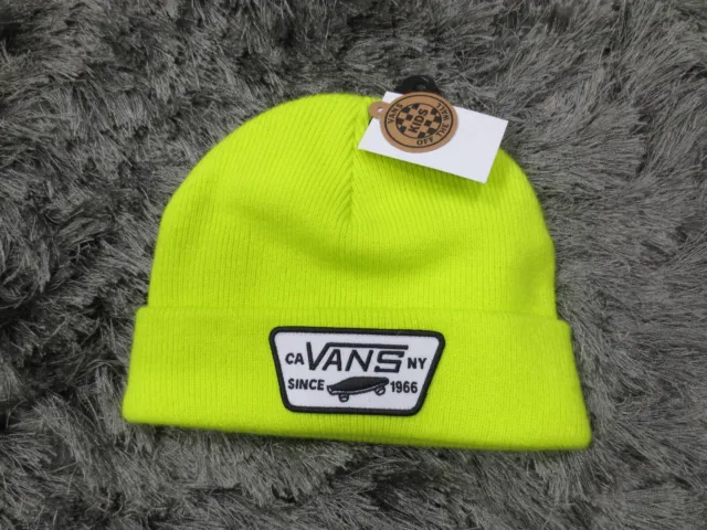 Vans Kids Beanie One Size Yellow Neon Knit Cap Hat Logo Unisex Boys Girls NWT