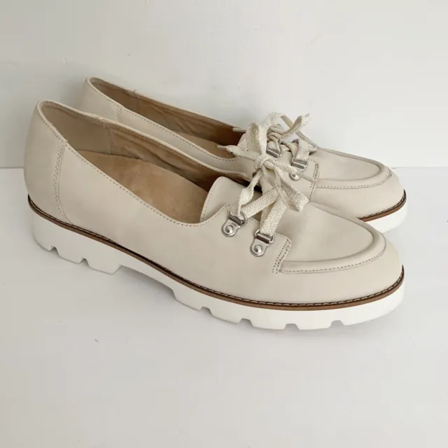 Vionic Teagan Oxford Lace Up Loafers Size 9.5 Ivory Leather Platform Shoes NWOB