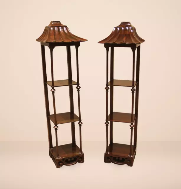 Vintage Shelving Unit / Stunning Pair Of Chinese Chippendale Style Mahogany Unit