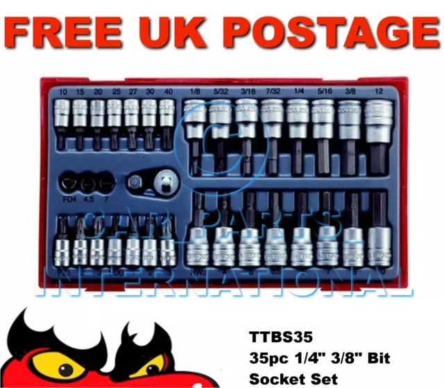 Teng TTBS35 35pc 1/4" 3/8" Bit Socket Set (Metric AF PZ Torx Hex Allen Key Flat)