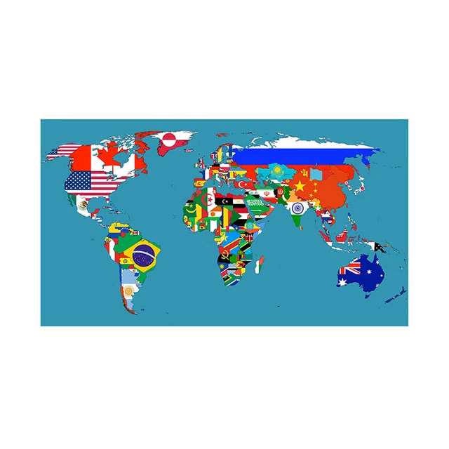 MAP OF THE WORLD POLITICAL MAP WITH FLAGS POSTER PRINT DECOR SIZE 59