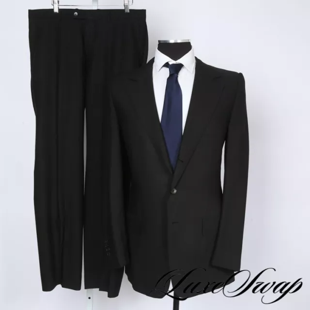 Gucci Made in Italy TF Era Tropical Mohair Blend Solid Black 3B 2V FF Suit 52 NR