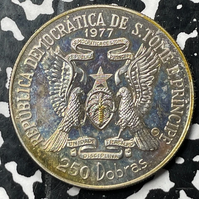 1977 Sao Tome & Principe 250 Dobras Lot#JP643 Silver! Proof! KM#35