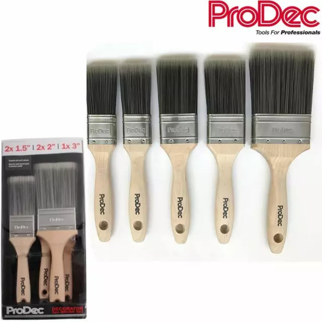 PRODEC Trojan Synthetic 5-Piece Paint Brush Set Painting Complete Decorating Kit