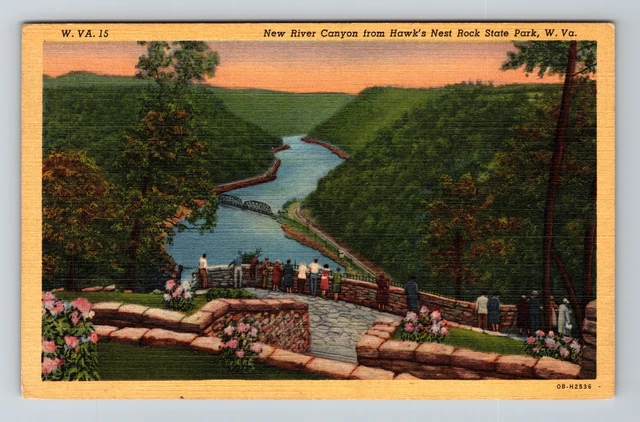 Hawk's Nest Rock State Park WV- West Virginia New River Canyon Vintage Postcard