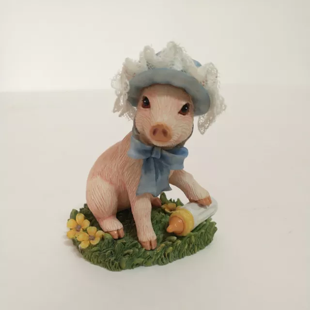 Hamilton Pig Figurine "Bebe" Piglet Pigs on Parade, Blue Bonnet Baby Bottle