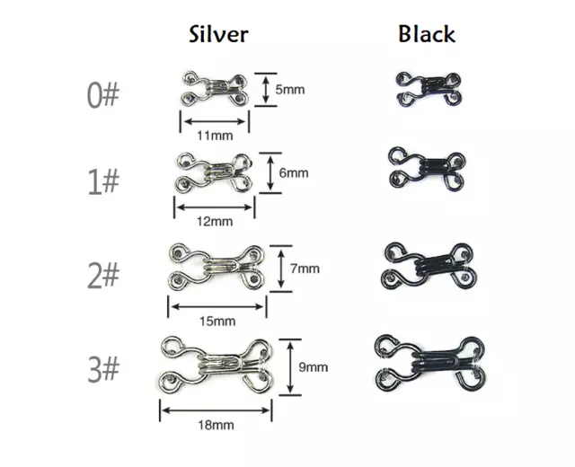 Neu 10*Set Metalllegierung Haken & Augenverschluss Ersatzkleid Aufnähen Größe 0#-3#