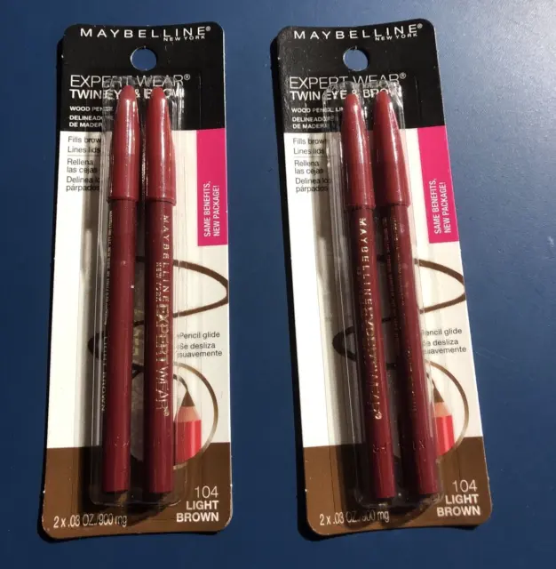 Maybelline Expert Wear Twin Brow & Eye Pencil #104 Light Brown , 2 packs of 2