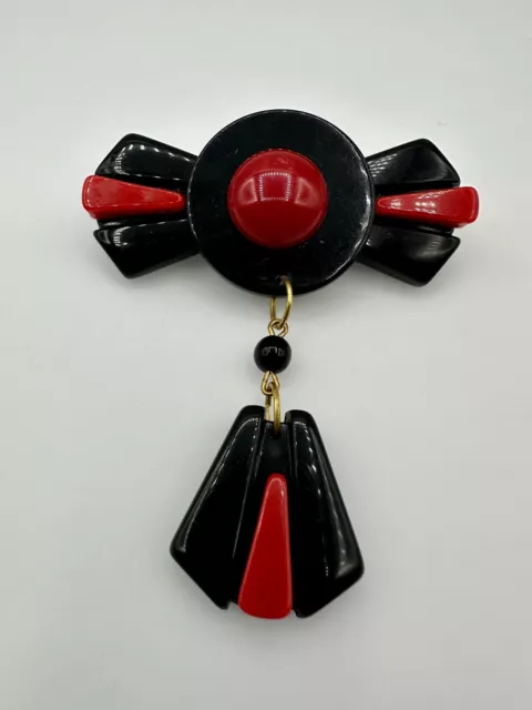 Vintage Early Plastic Red and Black Art Deco Celluloid Brooch