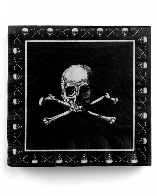 Schwarze Totenkopf Servietten mit Piratenschädel 20 St.