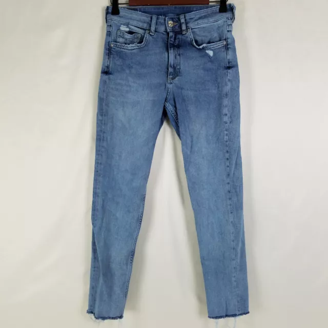& Denim Jeans Womens Size 27 Mid Rise Slim Boyfriend Distressed Medium Wash Blue