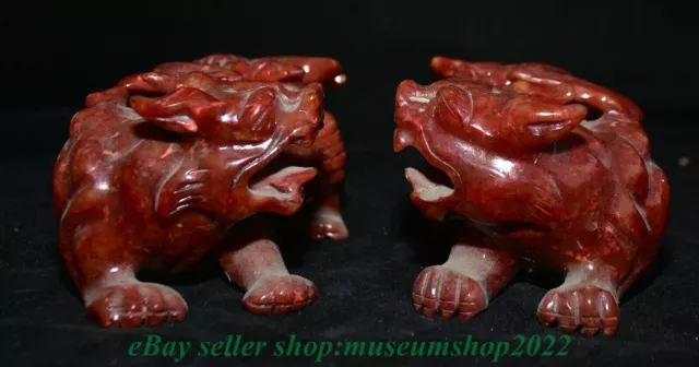 5.6" Old Chinese Xiu Jade Carved Dynasty Pi Xiu Unicorn Bat Wealth Statue
