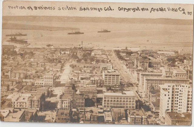 RARE San Diego California RPPC Real Photo Postcard Business Section ships 1911