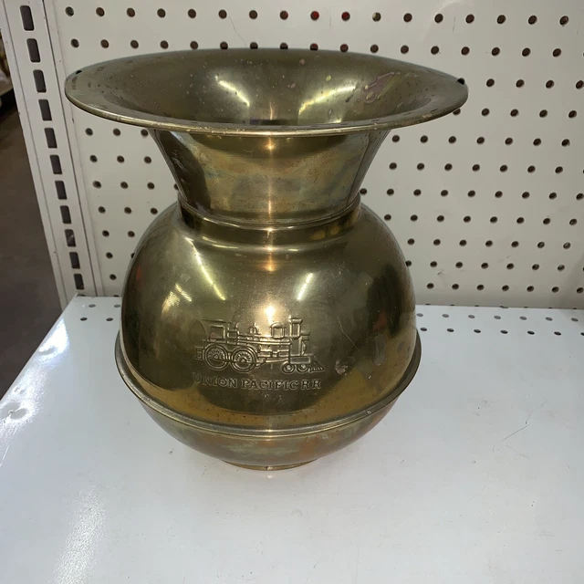 Vintage Union Pacific Railroad Spittoon Copper Brass RR Logo Double Embossed