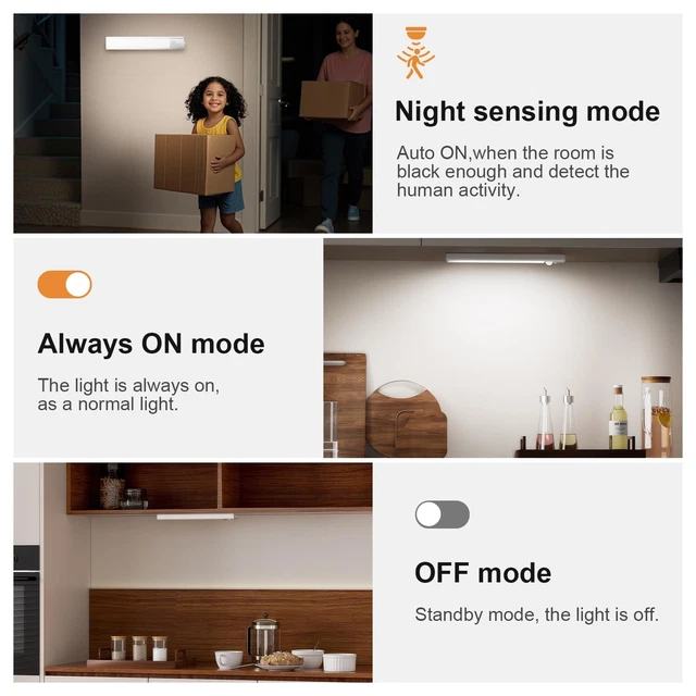 5 PACK RECHARGEABLE Under Cabinet Kitchen Light, Motion Sensor Light ...