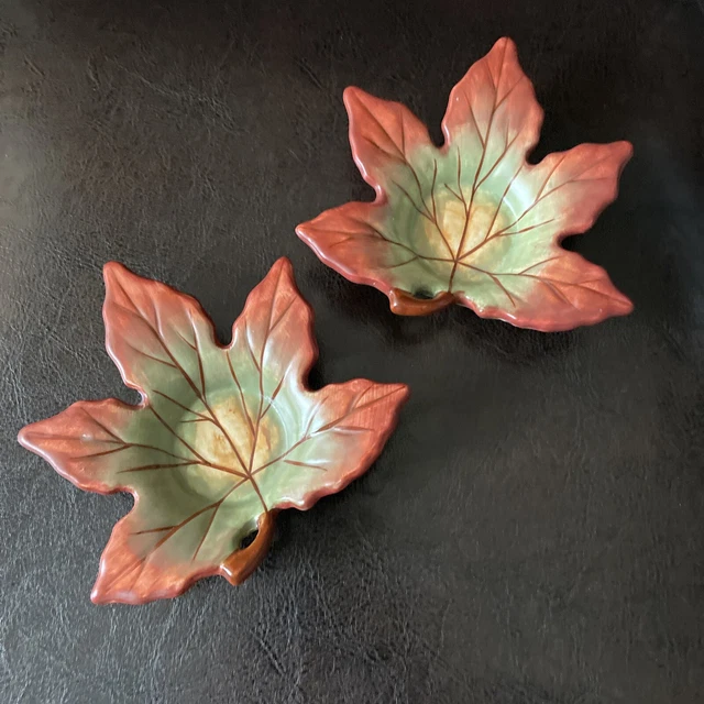 Yankee Candle Maple Leaf Fall Thanksgiving set 2 Tea Light Holders Orange Green