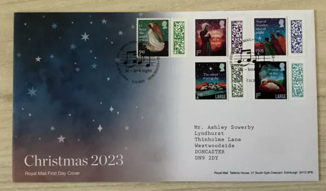 GB QEII 2023 Christmas Singles RM FDC Tallents House Edinburgh SHS