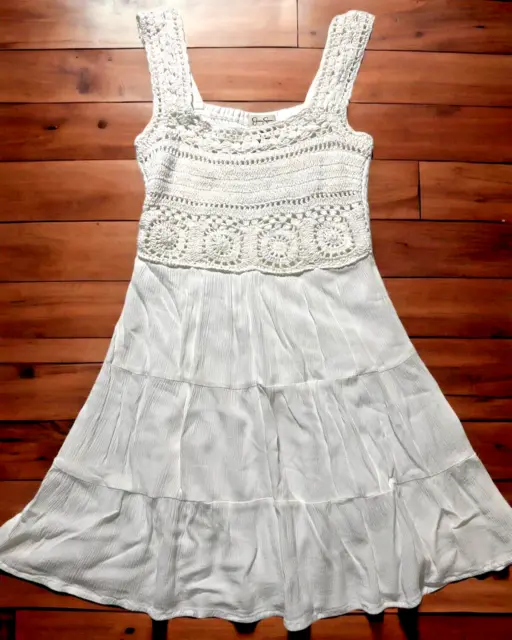 JESSICA SIMPSON sleeveless crochet flowy Summer Dress white skirt lined SZ small