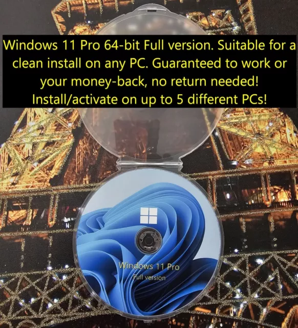 Microsoft Windows 11 Professional 64-bit DVD clean install on any PC