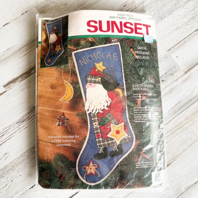 SUNSET Tela de Fieltro Aplique Santa Stars Kit de Medias 18089 De Colección 1996 Nuevo/Sellado