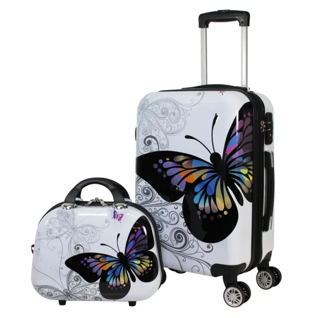 World Traveler Butterfly 2-Piece Hardside Carry-on Spinner Luggage Set 14" & 20"