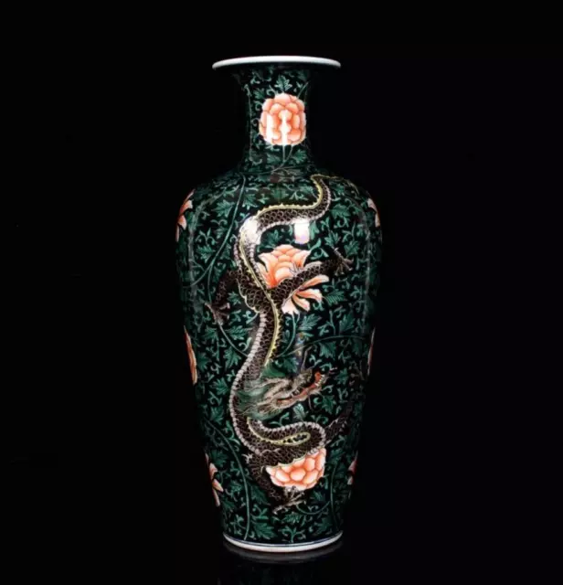 30CM Kangxi Signed Old Chinese Wucai Vase W/ dragon N111