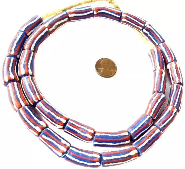 Ghana Cobalt Blue red Stripes Krobo recycled Glass African trade Beads-Ghana