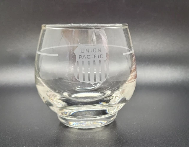 Vintage Union Pacific Martini Glass Roly Poly Etched Shield 1960s Libbey 2.75"