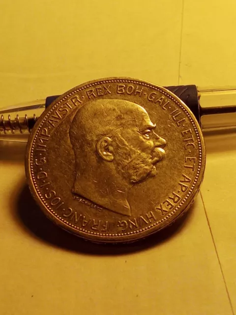 1909 Austria 5 Corona Franz Joseph Almost Uncirculated. Large Silver Coin. Nice! 3