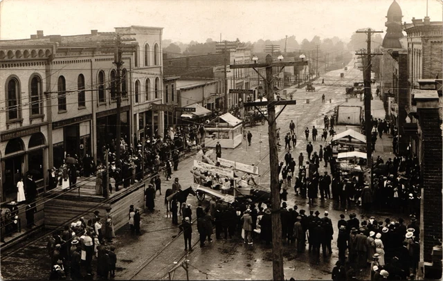 PARADE MAIN STREET VIEW real photo postcard rppc MORENCI MICHIGAN MI lenawee co.