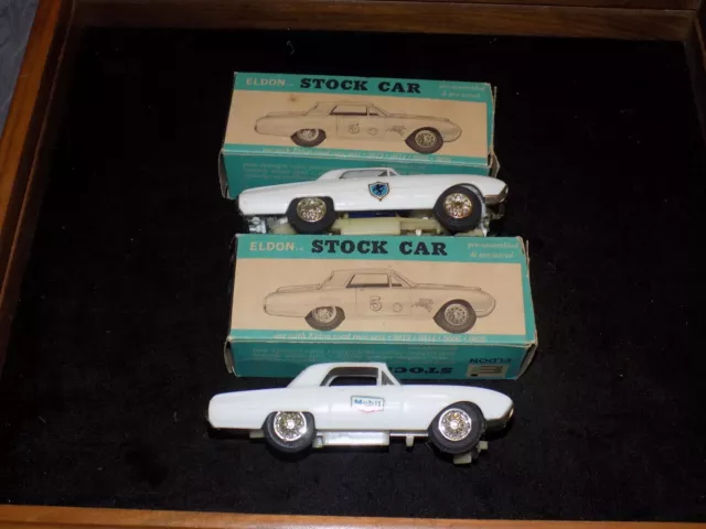 2 Eldon Ford Thunderbird Slot Cars White Racing With The Boxes 3843